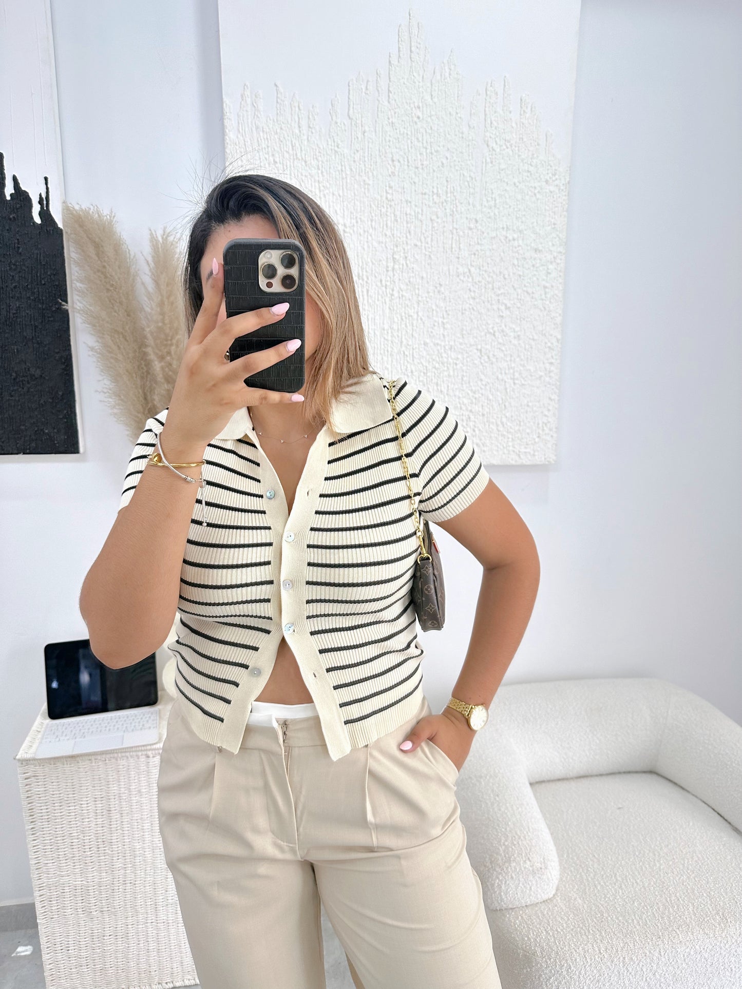 striped print blouse