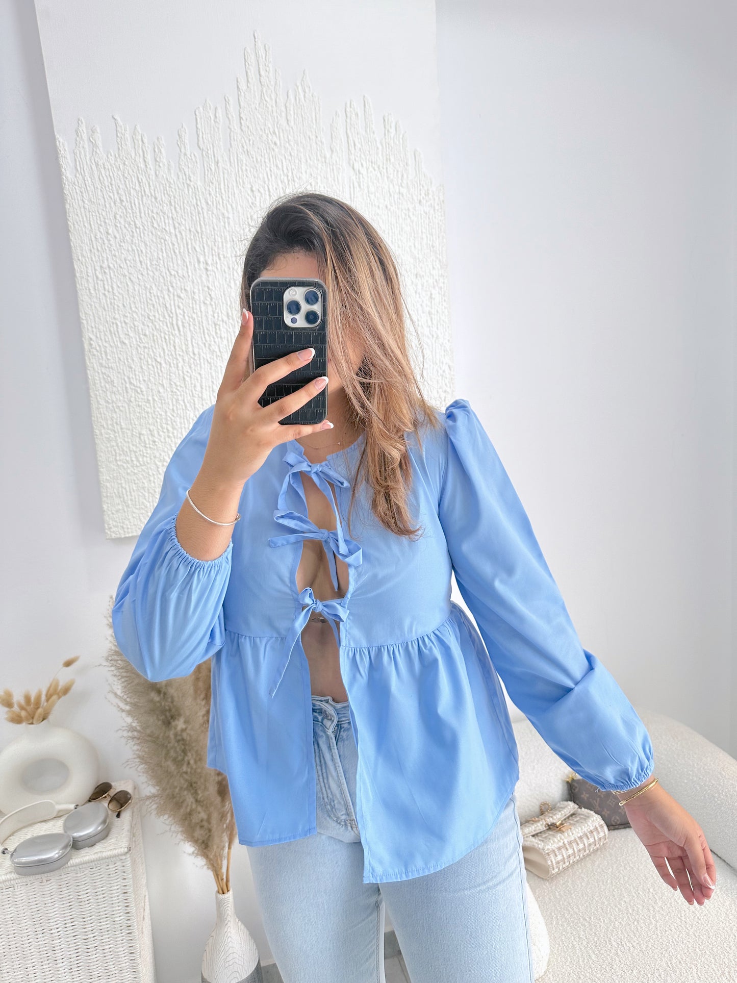 Poplin Tie Front Volume Sleeve Blouse🌈