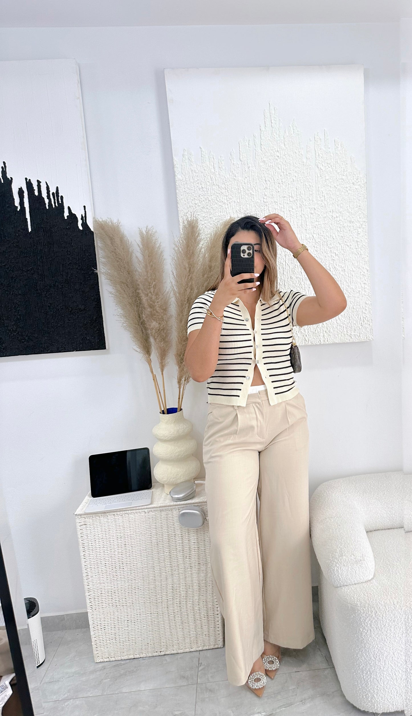 striped print blouse